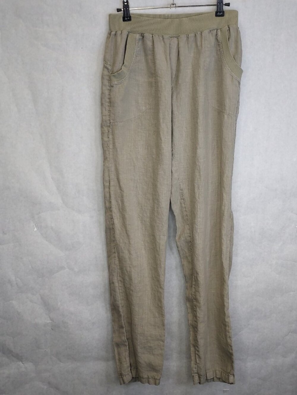 Moraitis Linen Pants Women's S Beige Tapered Elastic Pull On Travel Resort Flaw